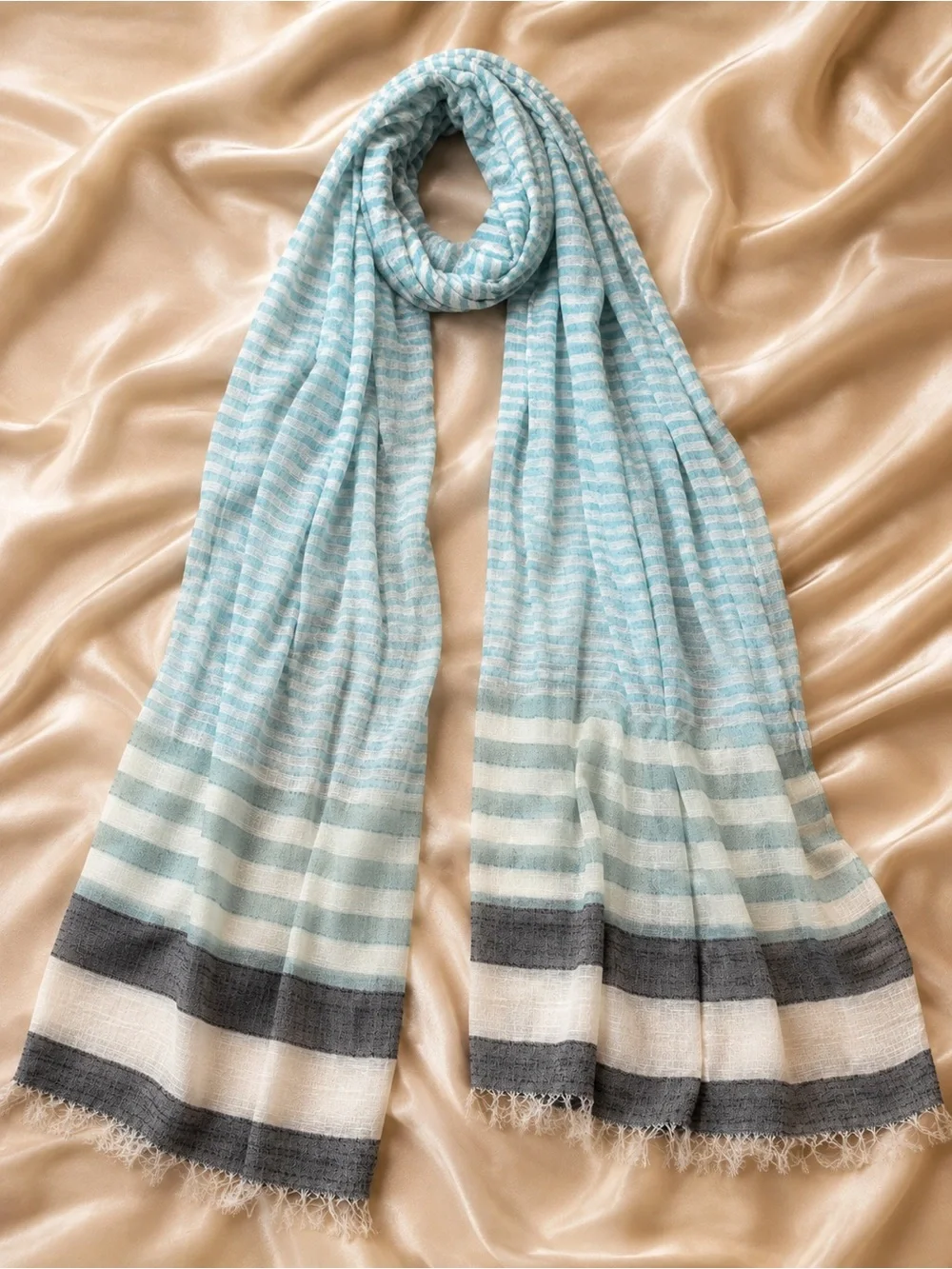 Cejon Aqua and Cream Striped Cotton Bath Towel
